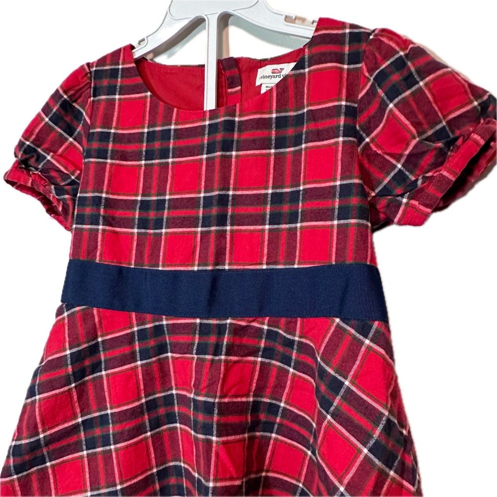 Vineyard Vines Girls Red Plaid Holiday Dress Size 6 Short Sleeve Bow 7Q2010
